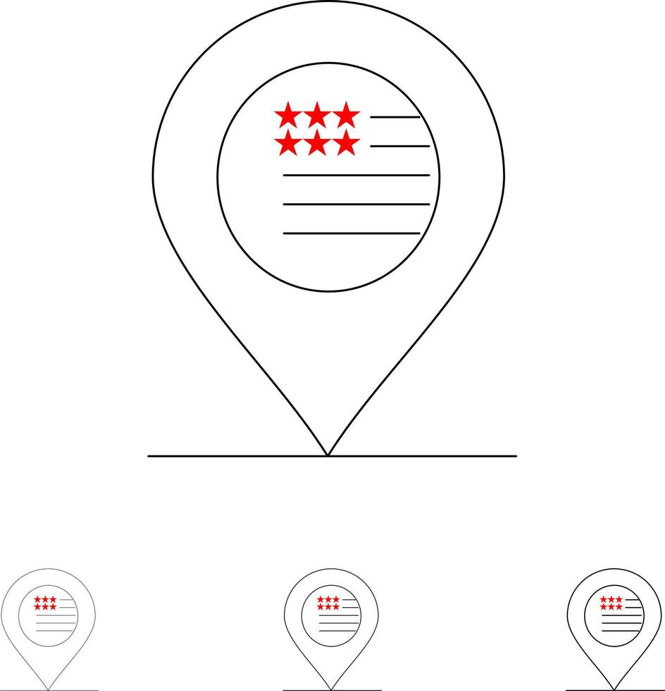 sinal de mapa de localização americano conjunto de ícones de linha preta em negrito e fino vetor