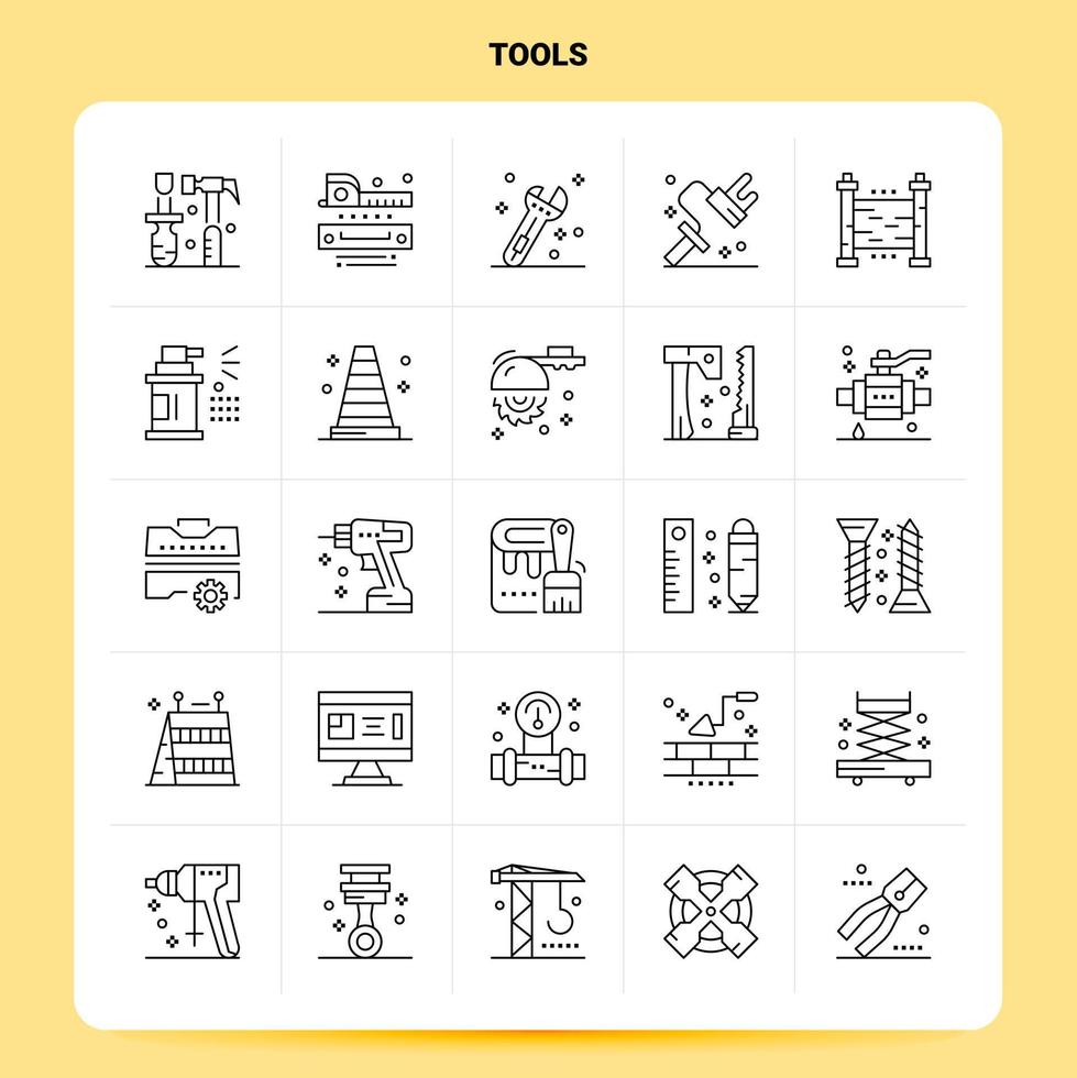 esboço 25 conjunto de ícones de ferramentas vetor design de estilo de linha ícones pretos conjunto de pictograma linear pacote de ideias de negócios móveis e web design ilustração vetorial