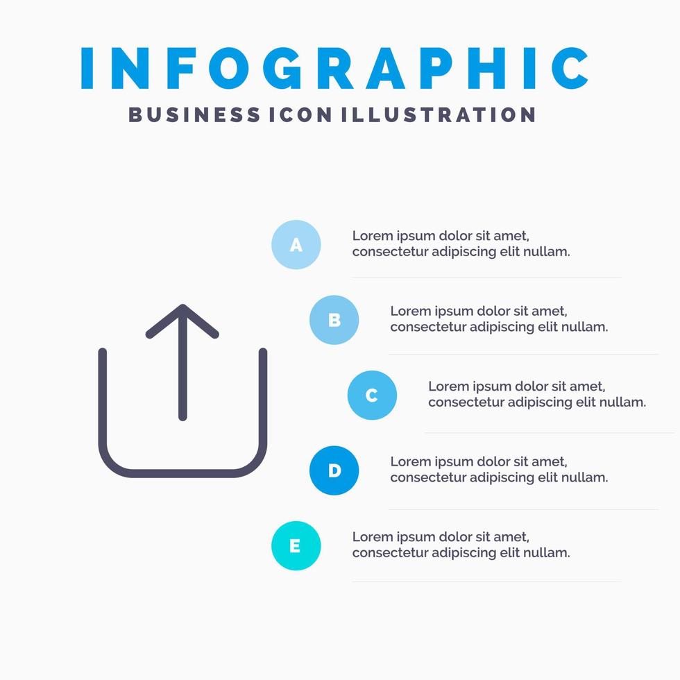 ícone da linha de upload do instagram com fundo de infográficos de apresentação de 5 etapas vetor