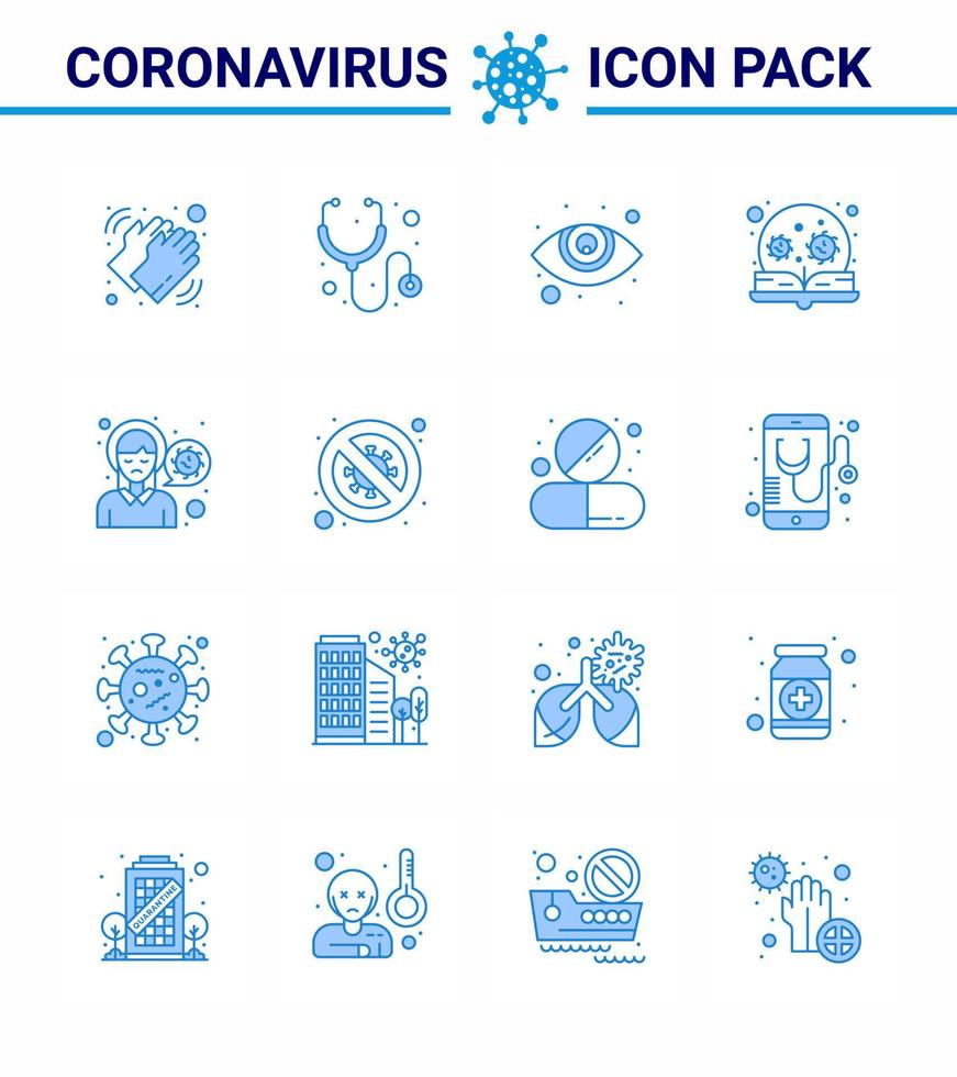 16 ilustrações vetoriais de pandemia de vírus corona azul dor de cabeça pesquisa de cuidados com os olhos pesquisa de aprendizagem vírus viral doença 2019nov vetor elementos de design