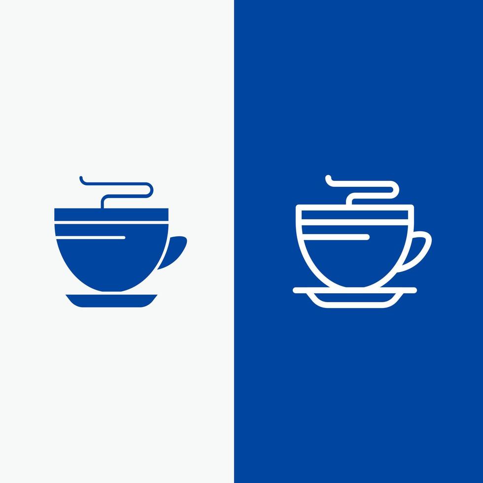 linha de limpeza de xícara de café de chá e ícone sólido de glifo banner azul linha e ícone sólido de glifo banner azul vetor