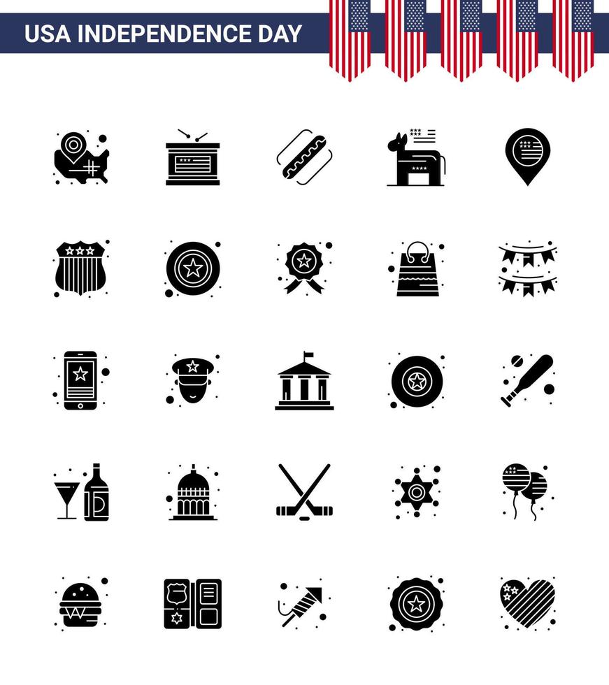 grande pacote de 25 eua feliz dia da independência eua vector glifo sólido e símbolos editáveis do dia da independência política americana estados americanos editáveis elementos de design do vetor do dia dos eua