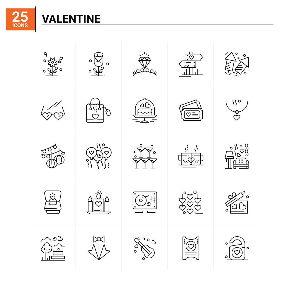 25 ícone do dia dos namorados conjunto de fundo vector