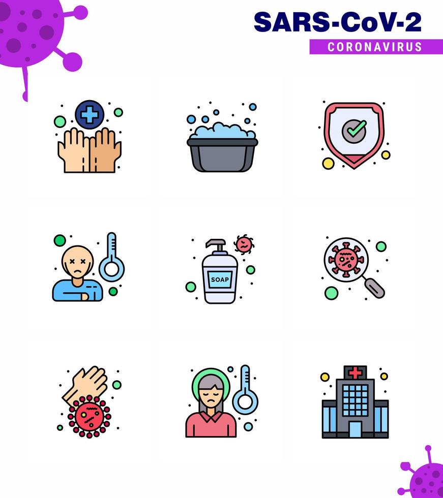 conjunto de ícones de prevenção de coronavírus 2019ncov covid19 temperatura de creme febre médica viral elementos de design de vetor de doença de coronavírus 2019nov