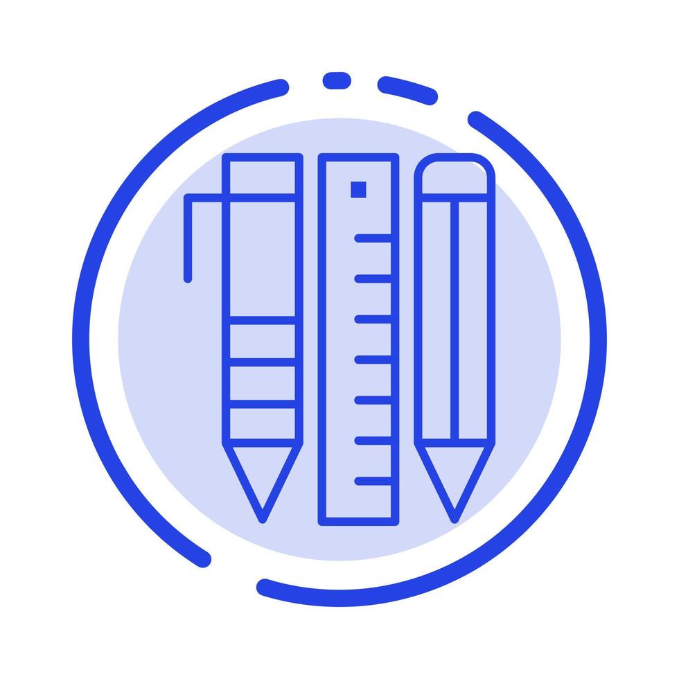 ferramentas ferramentas essenciais itens estacionários caneta linha pontilhada azul linha ícone vetor