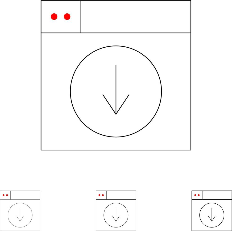 download de design da web para baixo conjunto de ícones de linha preta em negrito e fino vetor