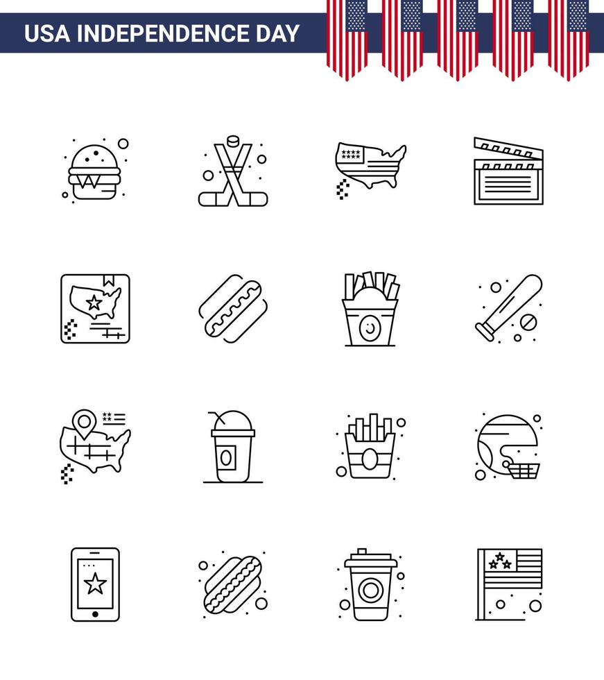 16 sinais de linha dos eua símbolos de celebração do dia da independência do vídeo americano américa movis eua editáveis elementos de design do vetor do dia dos eua