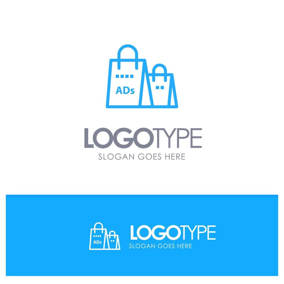 bolsa de publicidade, anúncio de compras, logotipo de contorno azul de compras com lugar para tagline vetor