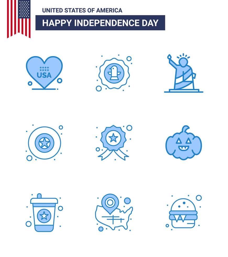 grande pacote de 9 eua feliz dia da independência eua vector blues e símbolos editáveis de distintivo distintivo militar estátua de distintivo editável dia dos eua vetor elementos de design