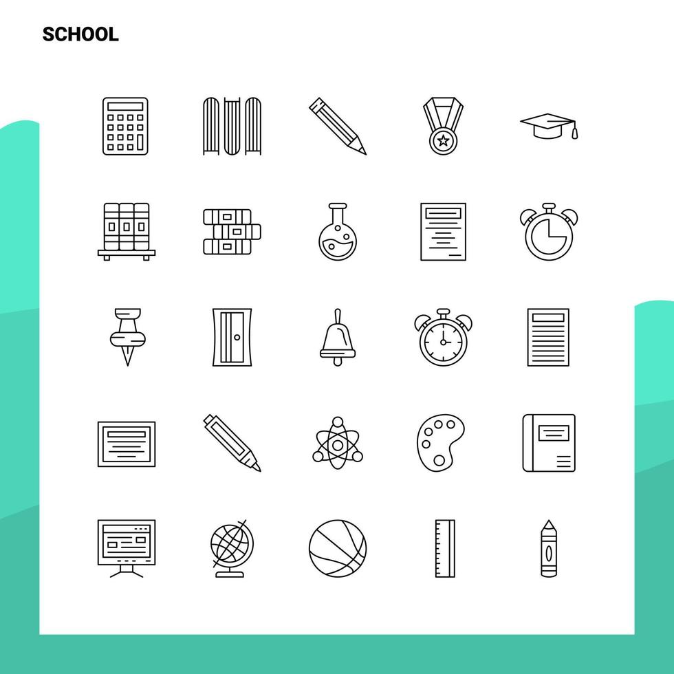conjunto de ícones de linha escolar conjunto 25 ícones vetor design de estilo minimalista ícones pretos conjunto de pacote de pictograma linear