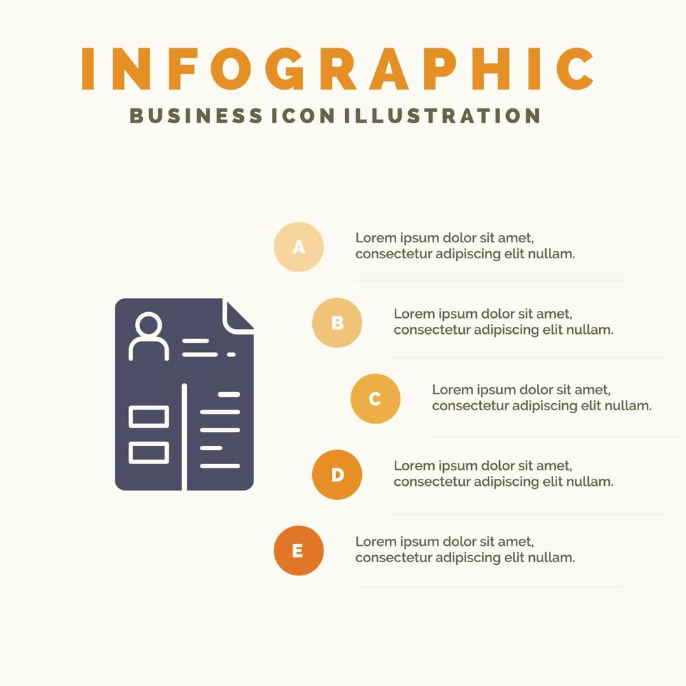 currículo cv carteira de trabalho ícone sólido infográficos fundo de apresentação de 5 etapas vetor