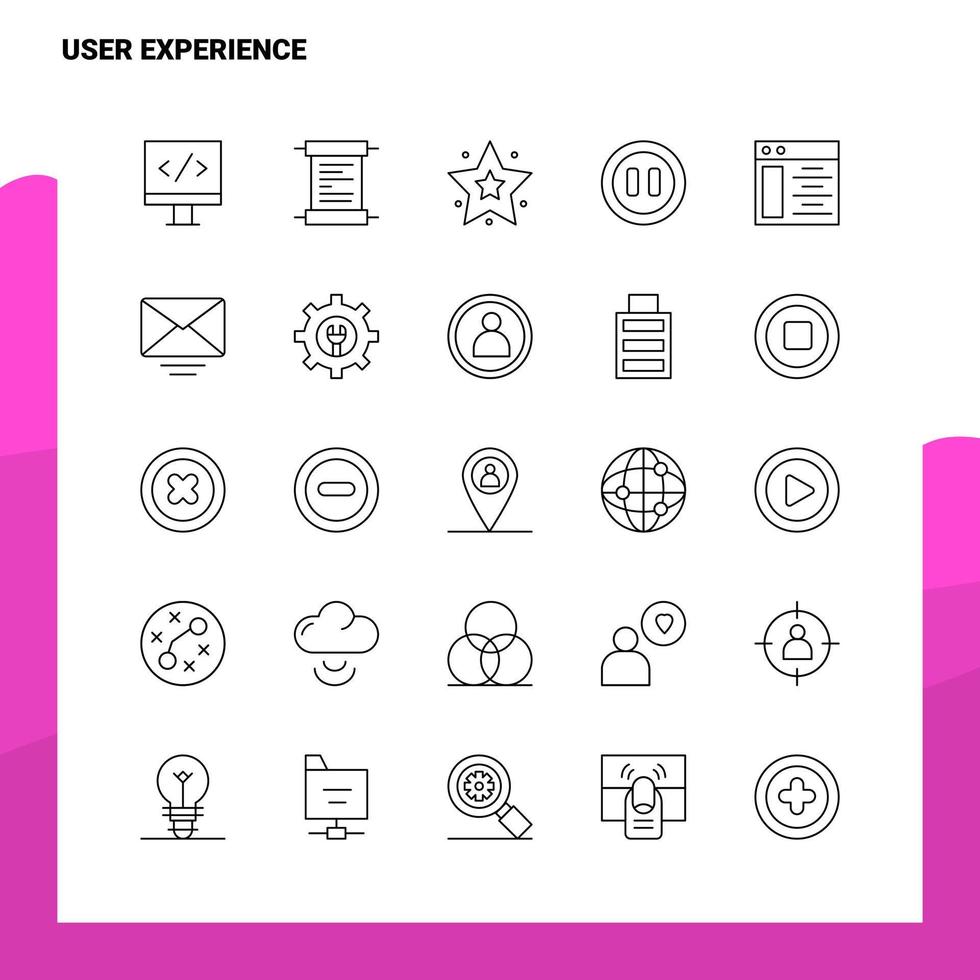 conjunto de ícones de linha de experiência do usuário conjunto 25 ícones design de estilo de minimalismo vetorial conjunto de ícones pretos pacote de pictograma linear vetor