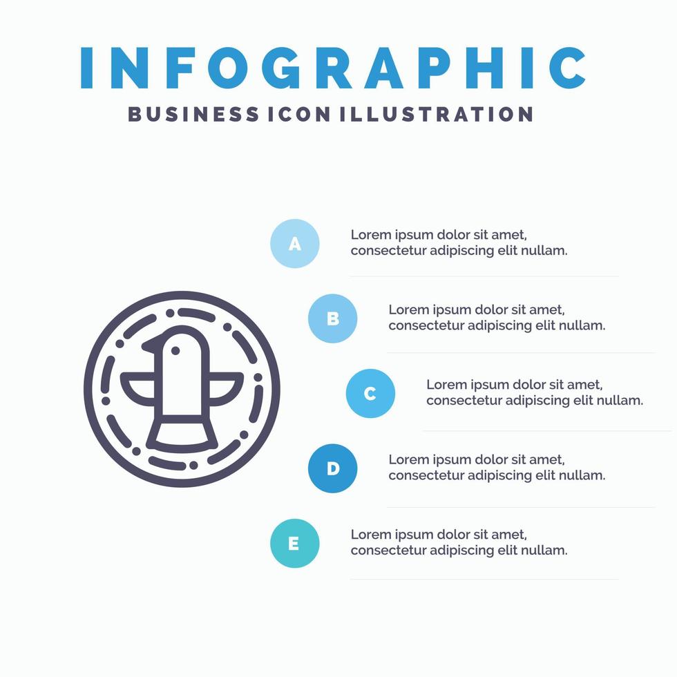 ícone de linha de águia de celebração de pássaro americano com fundo de infográficos de apresentação de 5 etapas vetor