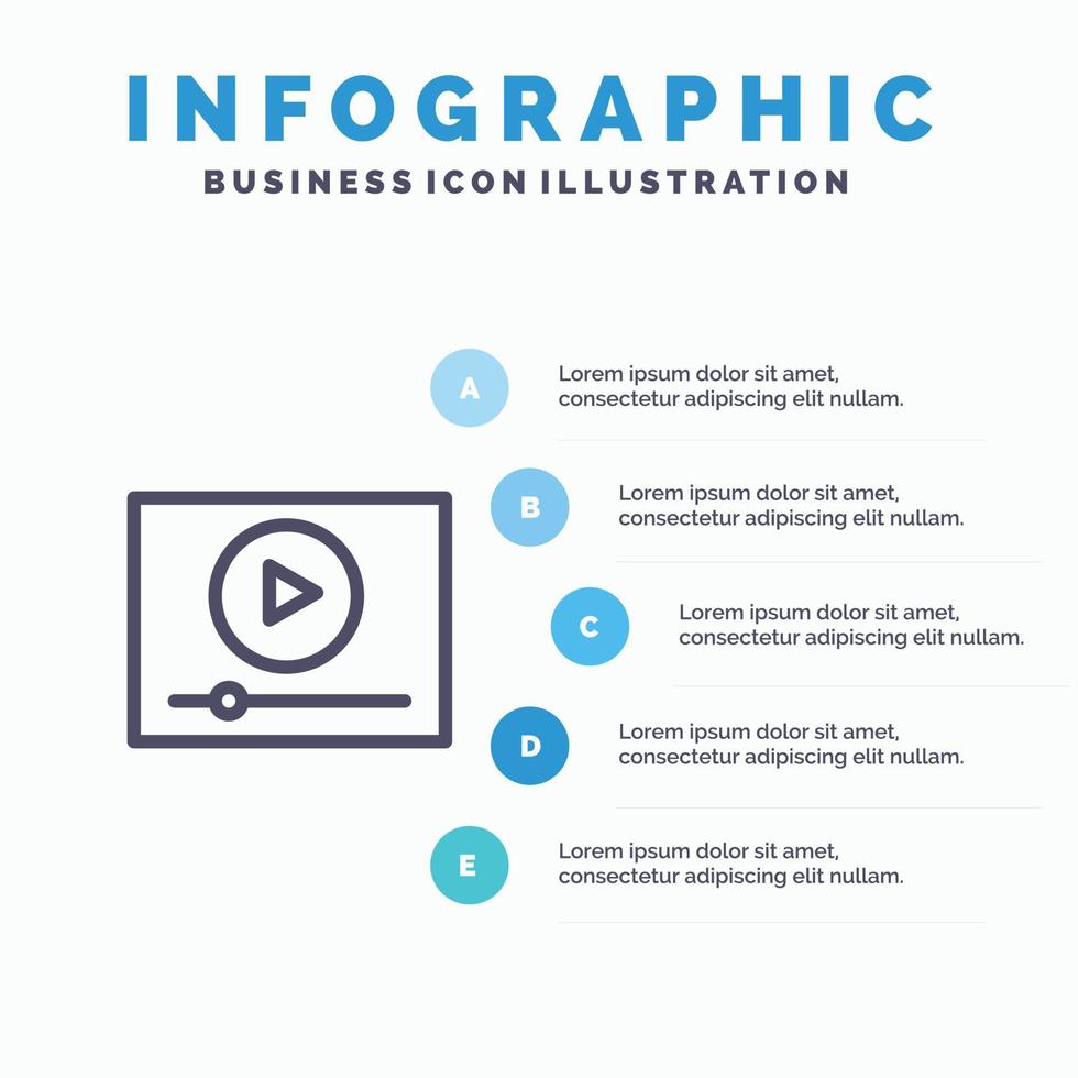 ícone de linha de marketing on-line de reprodução de vídeo com fundo de infográficos de apresentação de 5 etapas vetor