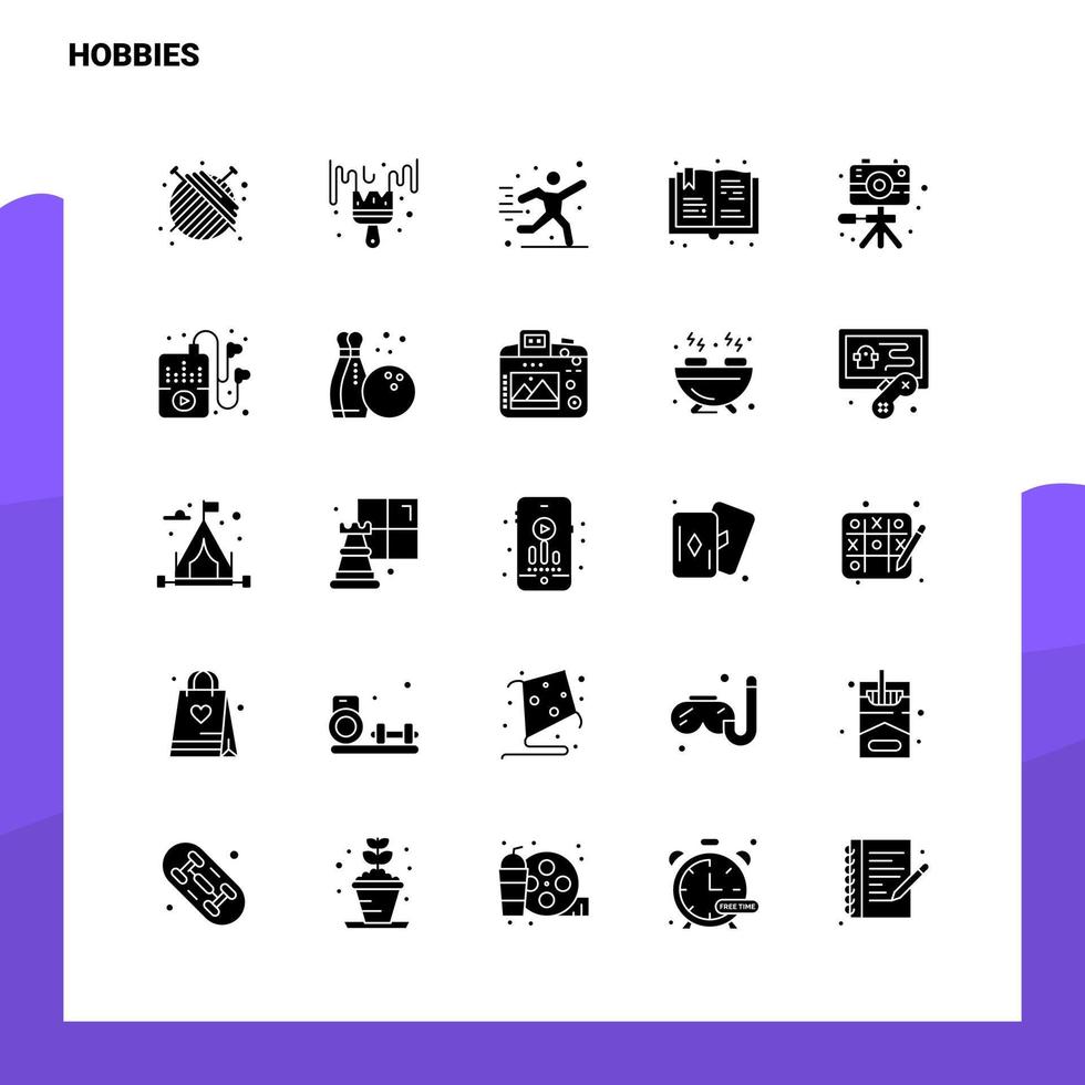 Conjunto de ícones de 25 passatempos modelo de ilustração vetorial de ícone de glifo sólido para web e ideias móveis para empresa de negócios vetor