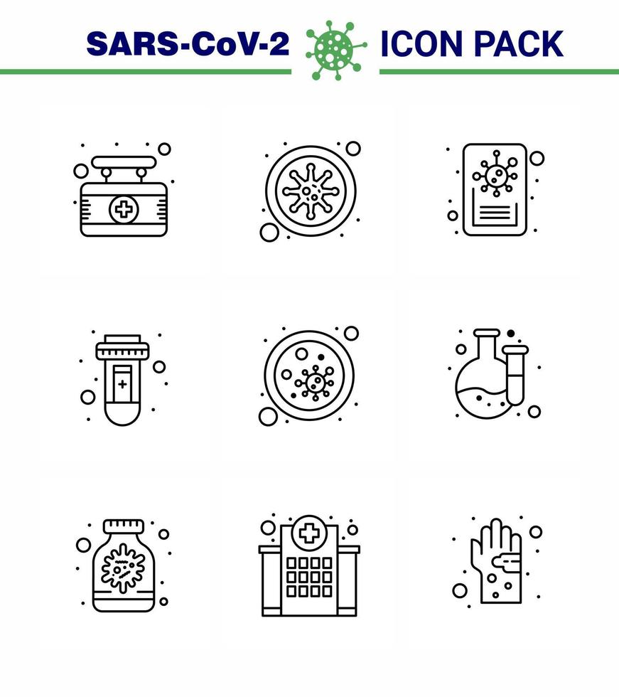 ícones de conscientização de coronavírus ícone de 9 linhas corona vírus relacionado à gripe, como germes, bactéria, notícias, teste de vírus, coronavírus viral, elementos de design de vetor de doença de 2019nov