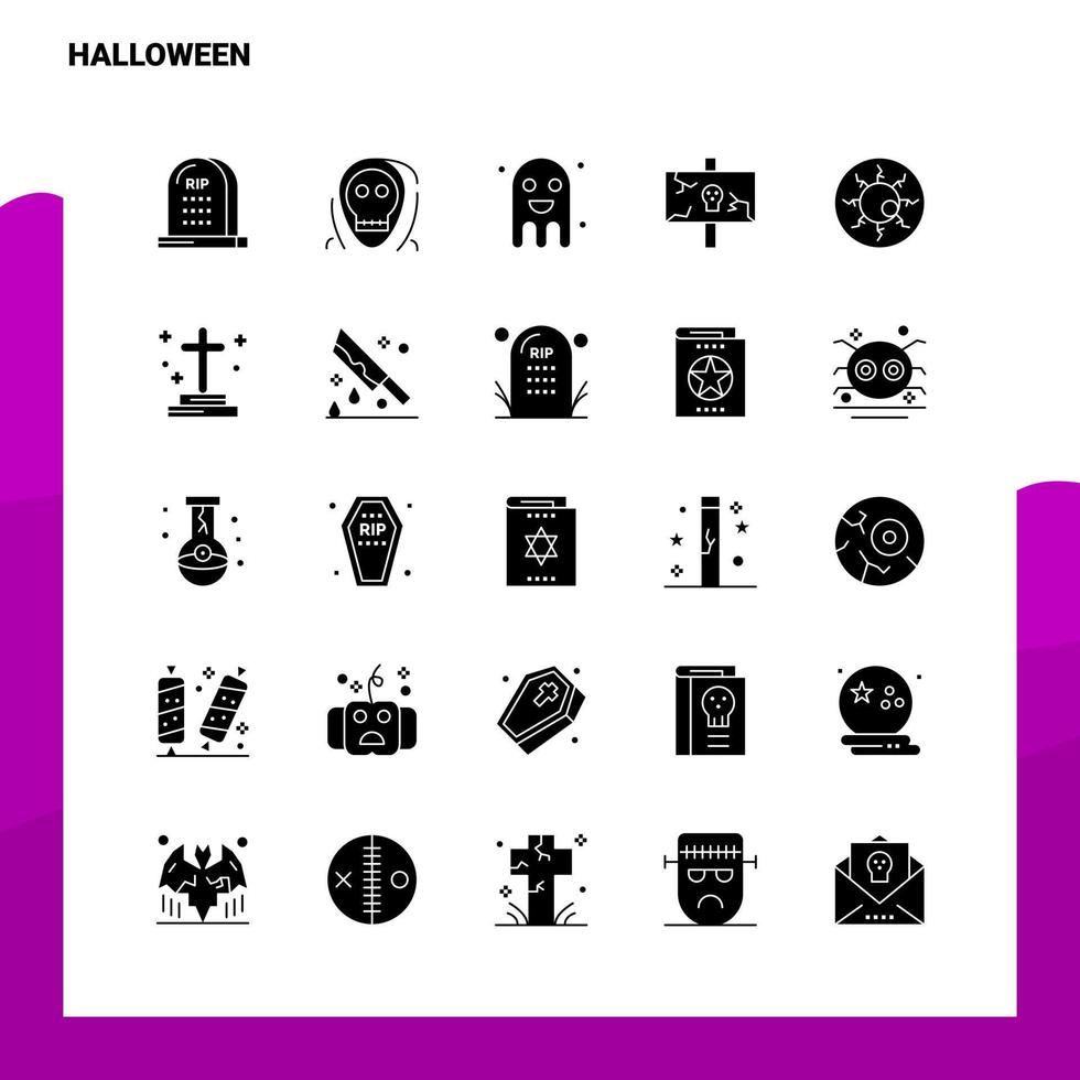 25 conjunto de ícones de halloween modelo de ilustração vetorial de ícone de glifo sólido para web e ideias móveis para empresa de negócios vetor