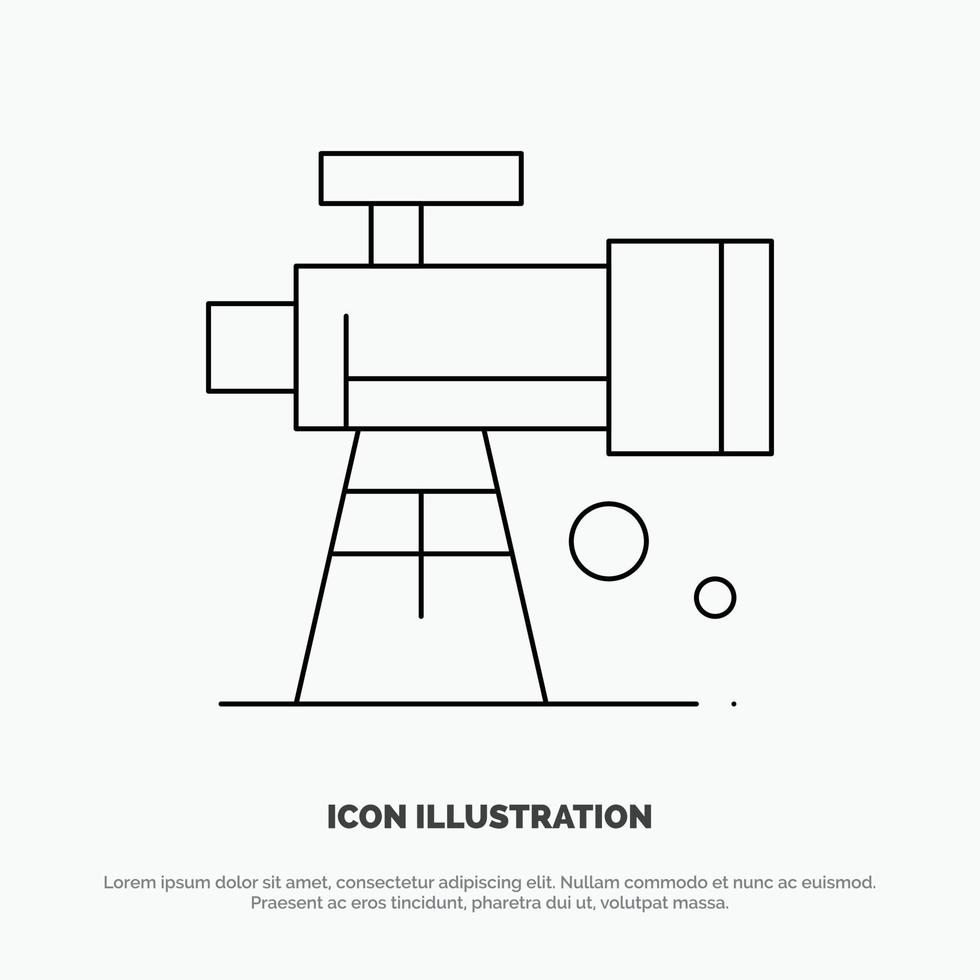 vetor de ícone de linha de telescópio espacial de escopo de astronomia