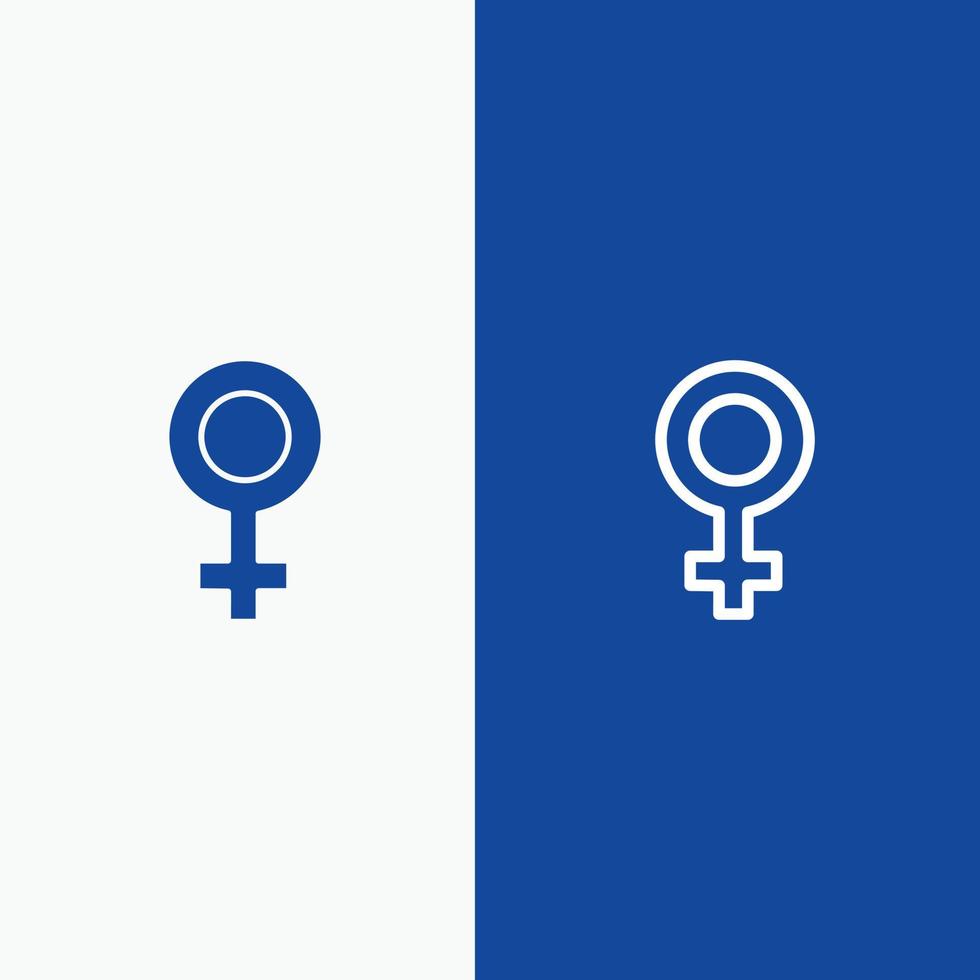 linha de gênero de símbolo feminino e glifo ícone sólido bandeira azul vetor