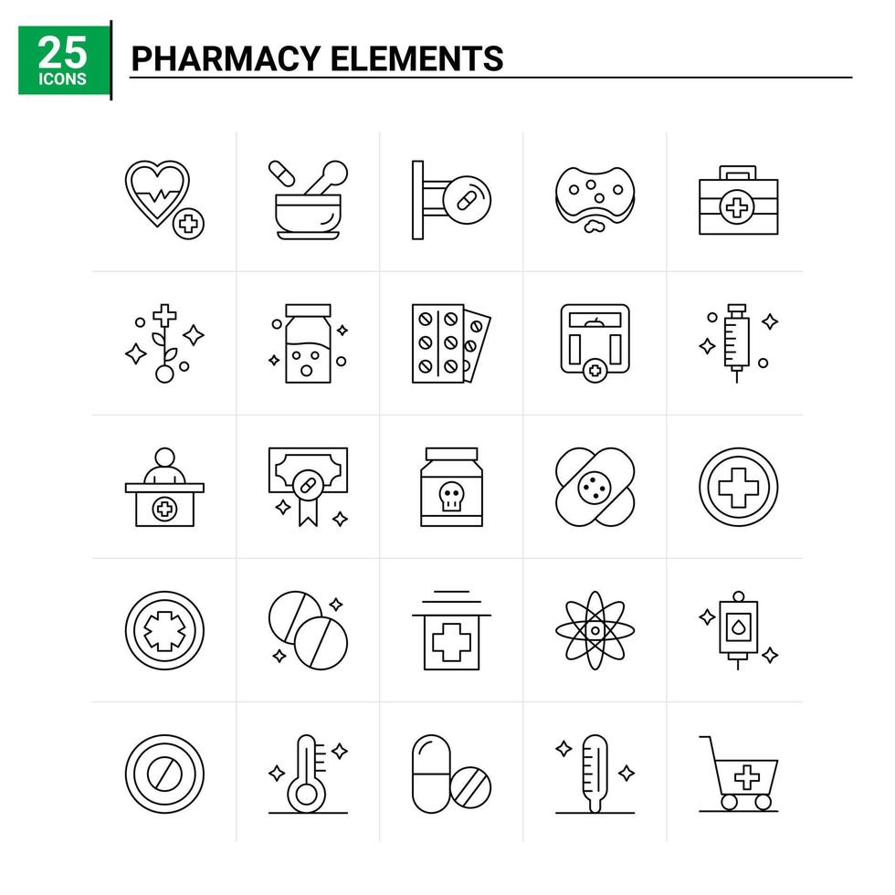 conjunto de ícones de 25 elementos de farmácia de fundo vetorial vetor