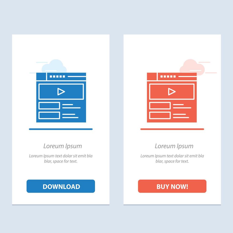 vídeo player de vídeo site da web azul e vermelho baixe e compre agora modelo de cartão de widget da web vetor