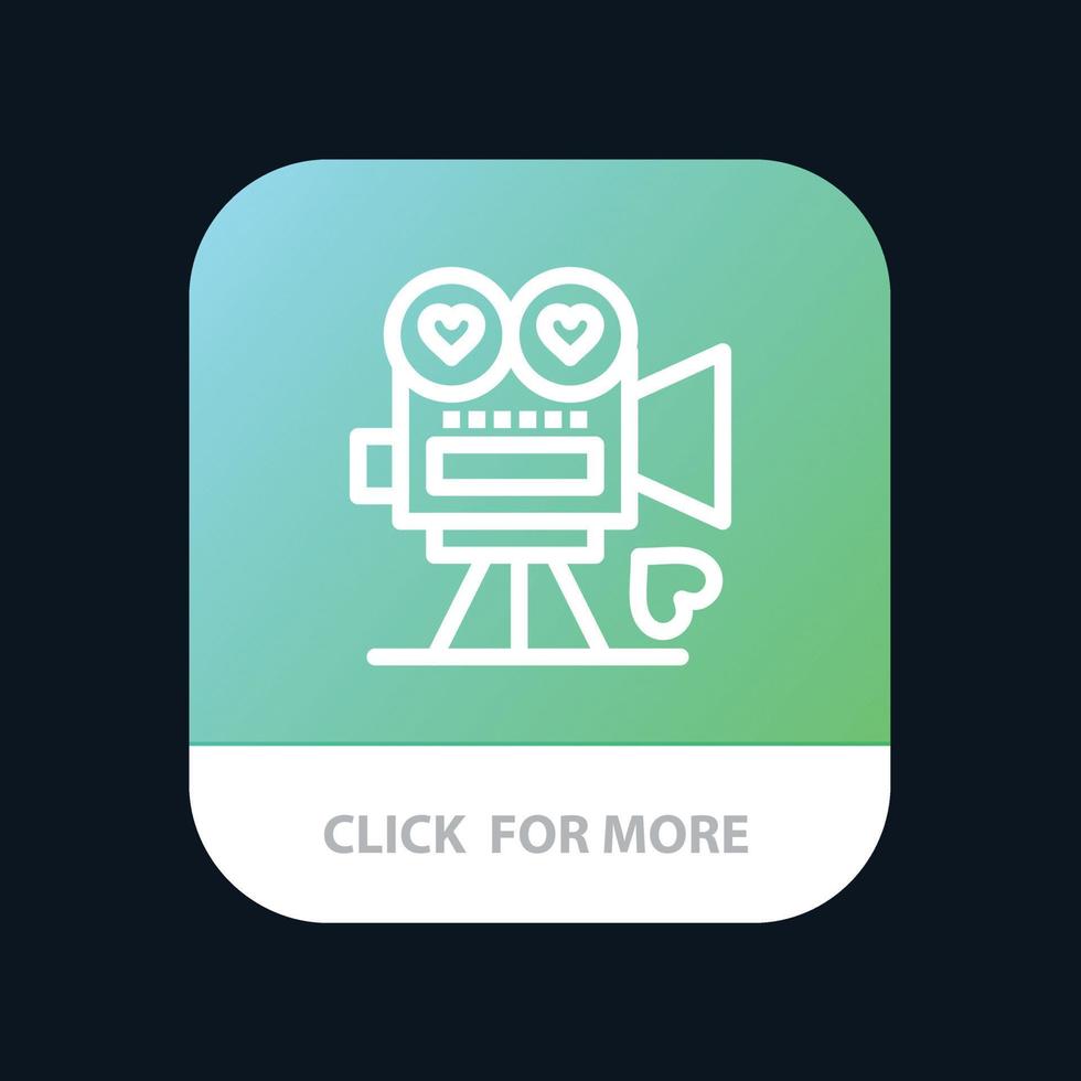 câmera filme câmera de vídeo amor valentine botão de aplicativo móvel versão de linha android e ios vetor