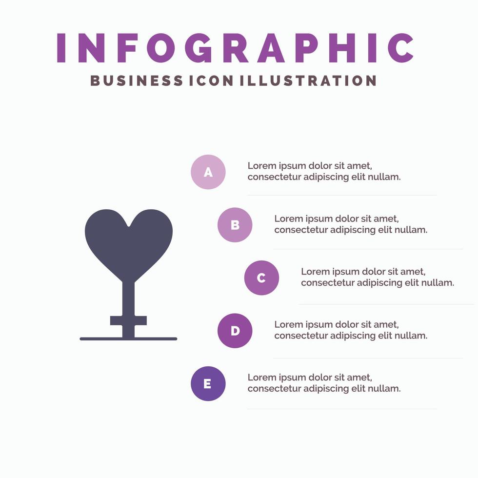 modelo de apresentação de infográficos de símbolo de gênero do coração apresentação de 5 etapas vetor