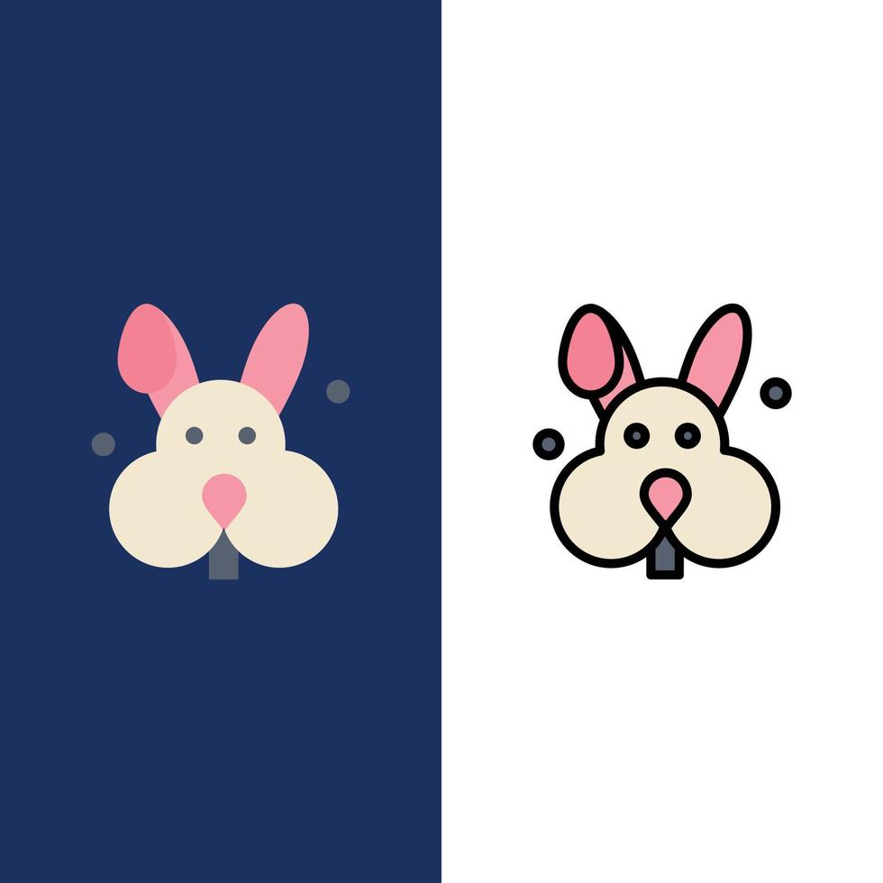 coelho de páscoa ícones de coelho plano e linha cheia de ícones conjunto de fundo azul vector