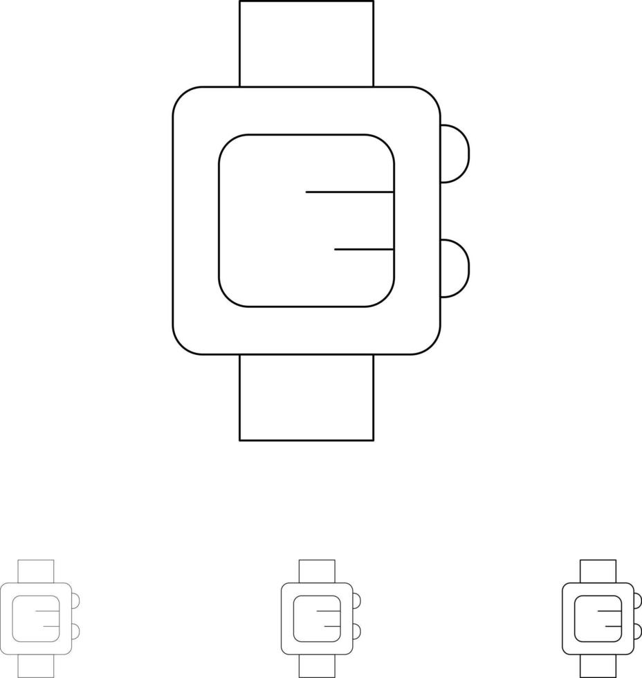 relógio de mão relógio escola conjunto de ícones de linha preta fina e ousada vetor