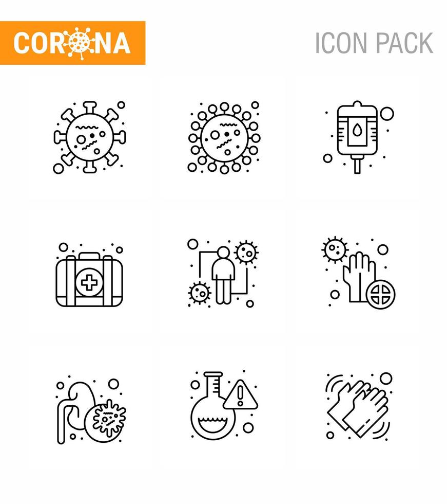 conjunto simples de ícone do pacote de ícones azul 25 de proteção covid19 incluído pacote de kit de vírus médico de coronavírus vírus viral 2019nov elementos de design de vetor de doença
