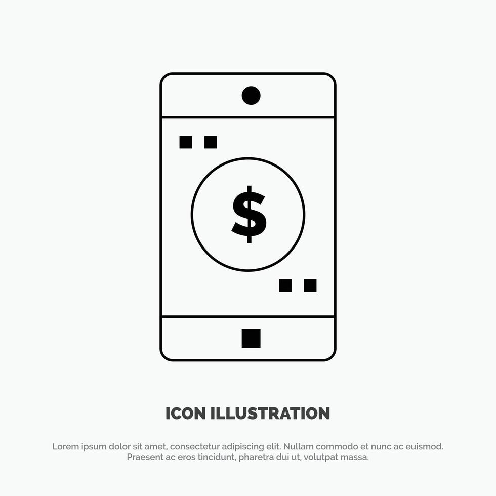 vetor de ícone de linha de dólar de aplicativo móvel de aplicativo móvel