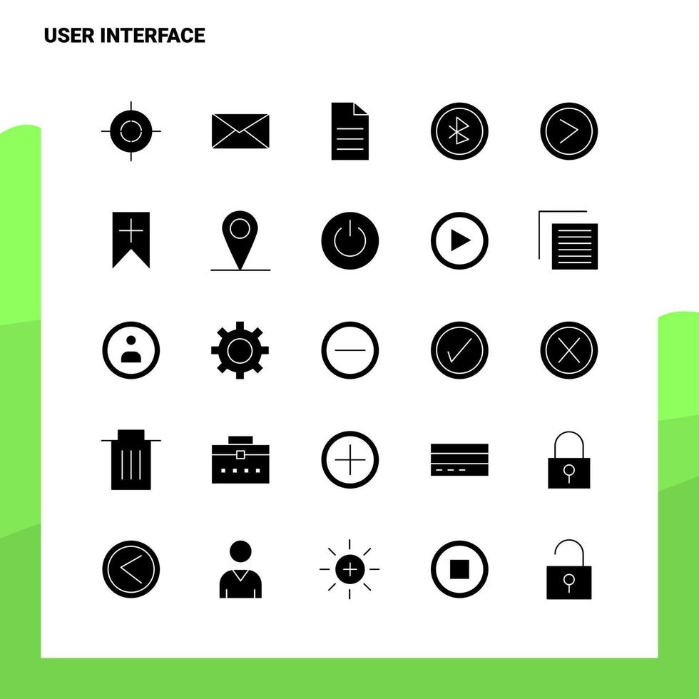 25 conjunto de ícones de interface do usuário modelo de ilustração vetorial de ícone de glifo sólido para web e ideias móveis para empresa de negócios vetor