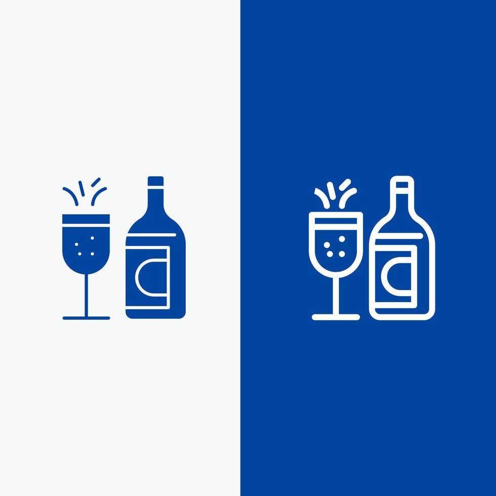 garrafa de vidro linha de bebida de páscoa e ícone sólido glifo banner azul linha e ícone sólido glifo banner azul vetor