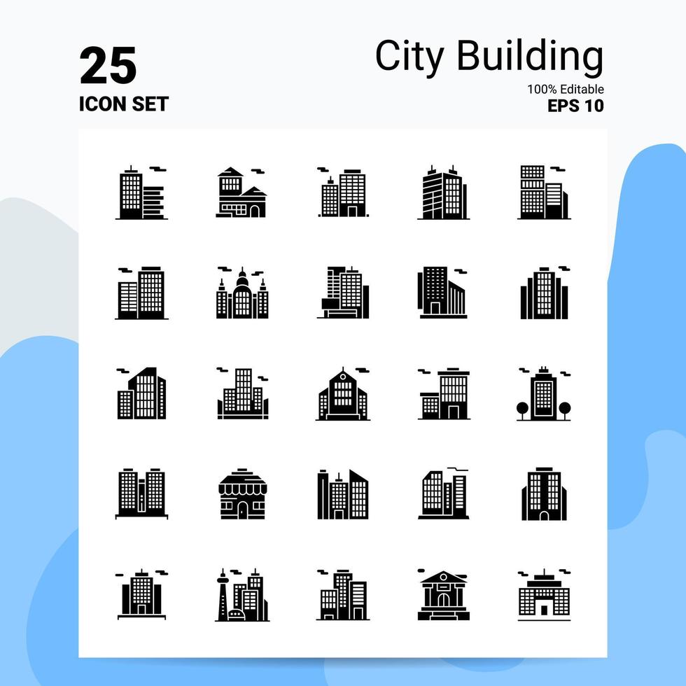 Conjunto de ícones de construção de 25 cidades 100 eps editáveis 10 arquivos idéias de conceito de logotipo de negócios design de ícone de glifo sólido vetor