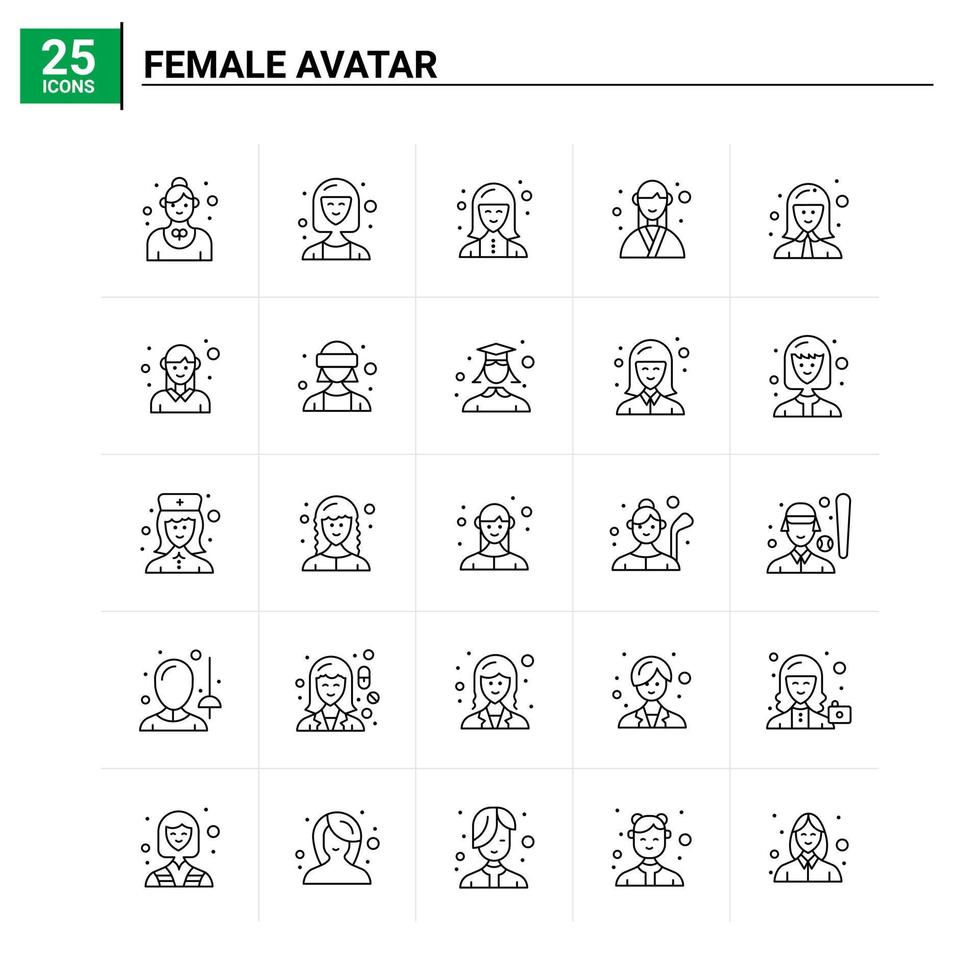 25 conjunto de ícones de avatar feminino de fundo vetorial vetor