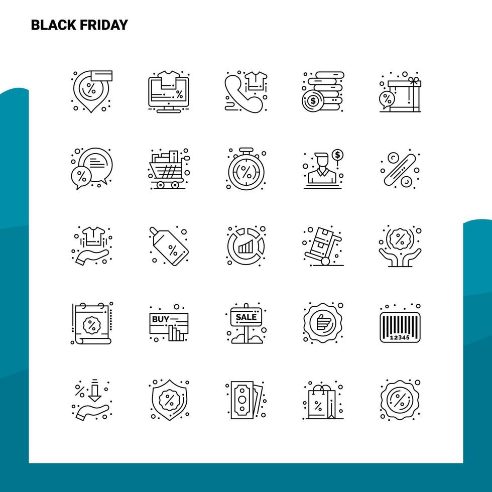 conjunto de conjunto de ícones de linha de sexta-feira negra 25 ícones design de estilo de minimalismo vetorial conjunto de ícones pretos pacote de pictograma linear vetor