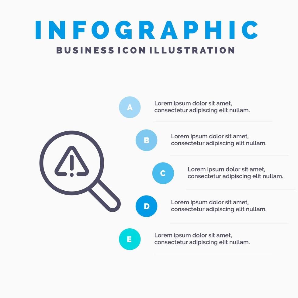 encontre o ícone de linha de erro de exibição de pesquisa com fundo de infográficos de apresentação de 5 etapas vetor