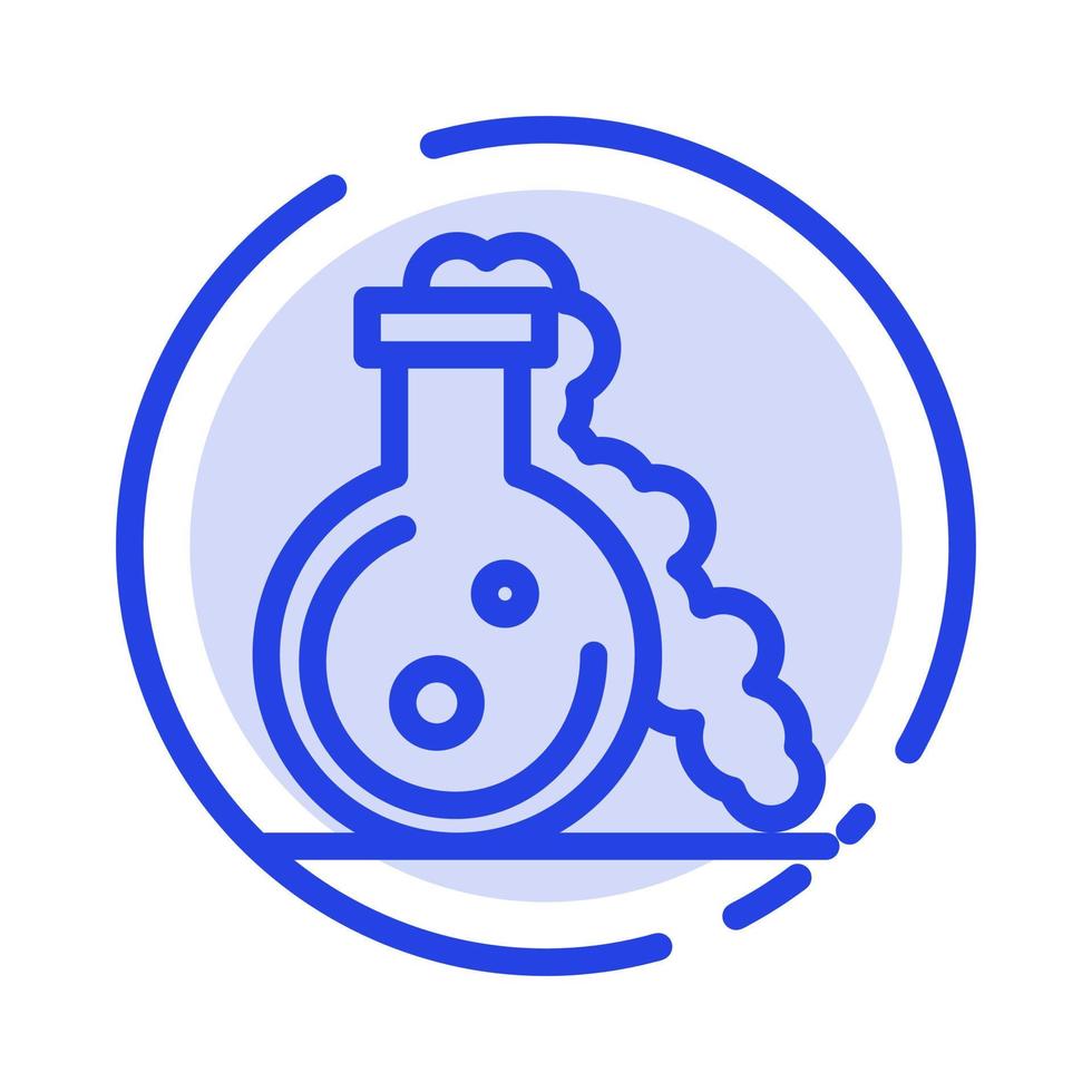 ícone de linha pontilhada azul médica de teste de laboratório de frasco vetor