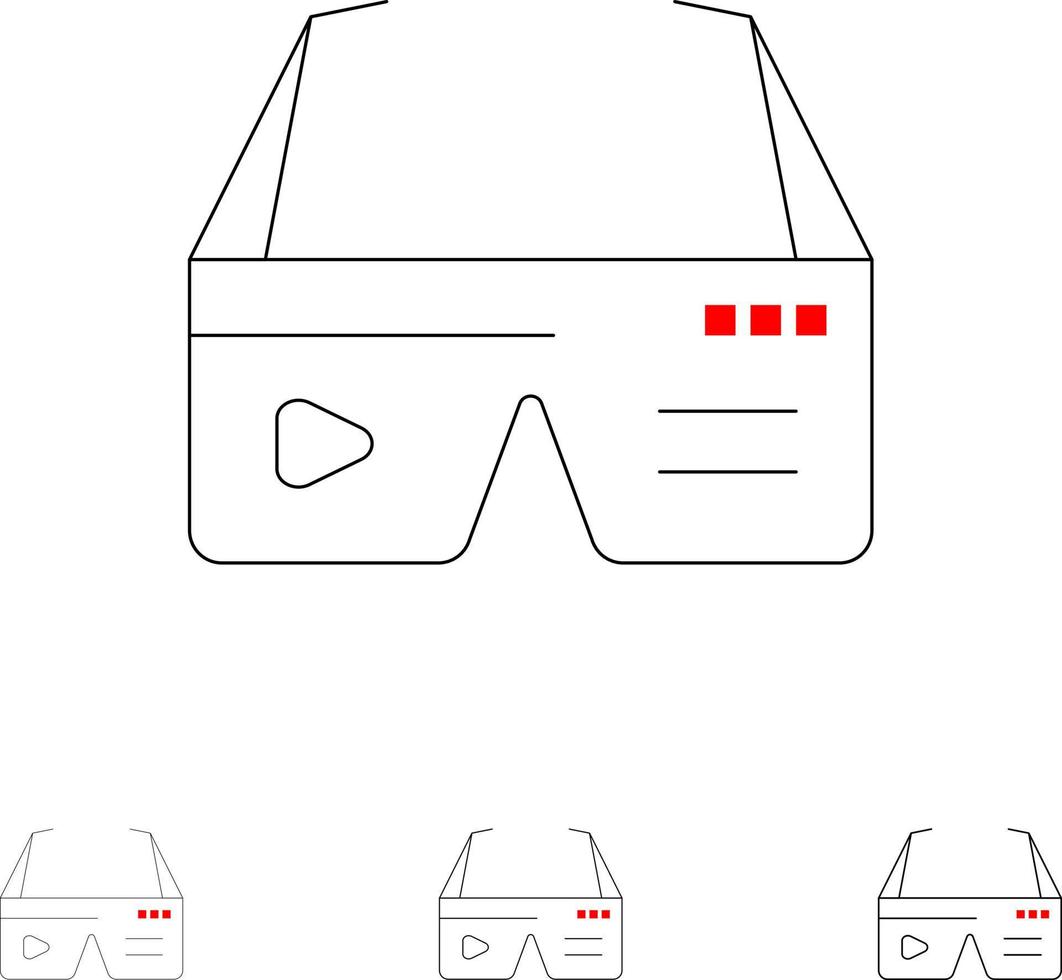 óculos digitais de computação de computador google negrito e fino conjunto de ícones de linha preta vetor