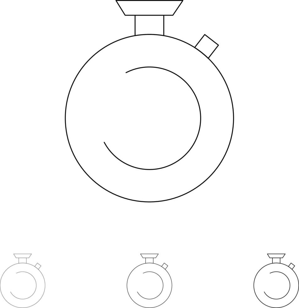 relógio bússola relógio cronômetro relógio conjunto de ícones de linha preta em negrito e fino vetor