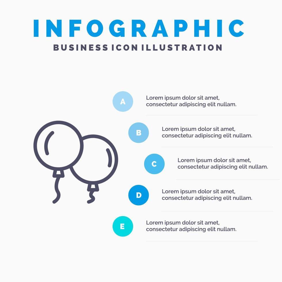 balões voam ícone de linha de primavera com fundo de infográficos de apresentação de 5 etapas vetor