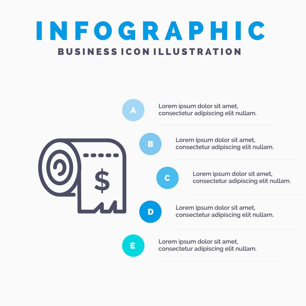 ícone de linha de financiamento de despesas de consumo de orçamento com fundo de infográficos de apresentação de 5 etapas vetor