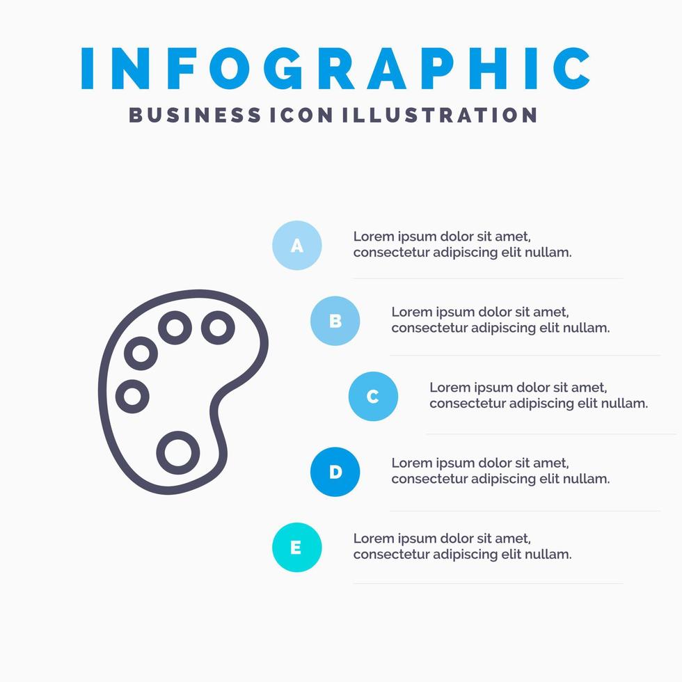 desenho ícone de linha de pintura de educação com fundo de infográficos de apresentação de 5 etapas vetor