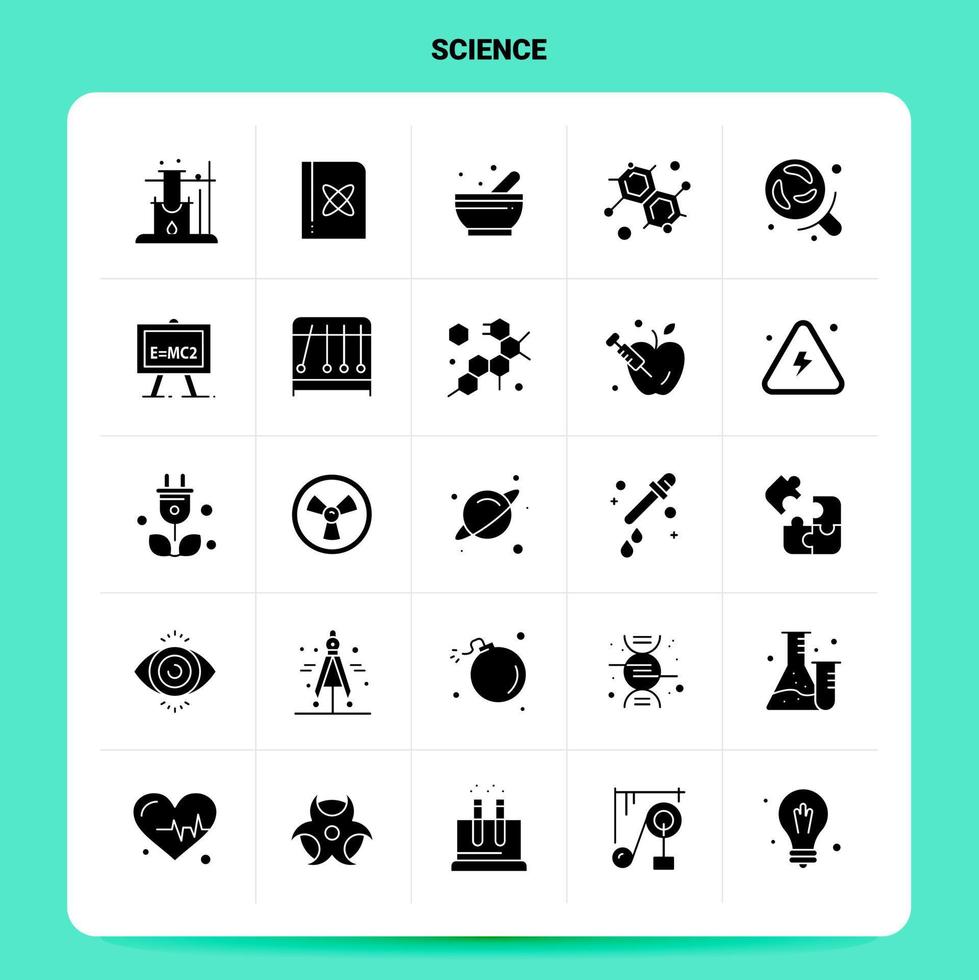 conjunto de ícones de ciência sólido 25 design de estilo de glifo vetorial conjunto de ícones pretos web e design de ideias de negócios móveis ilustração em vetor
