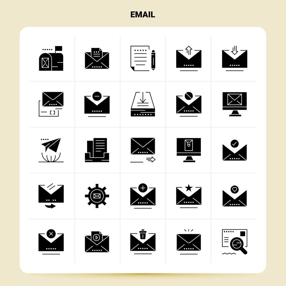 conjunto de ícones de e-mail sólido 25 design de estilo de glifo vetorial conjunto de ícones pretos web e design de ideias de negócios móveis ilustração em vetor