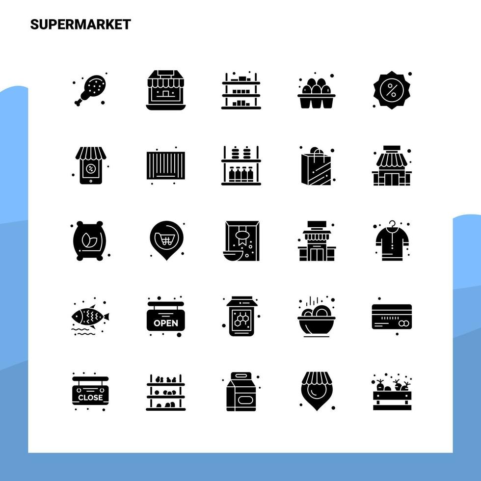 25 conjunto de ícones de supermercado modelo de ilustração vetorial de ícone de glifo sólido para web e ideias móveis para empresa de negócios vetor