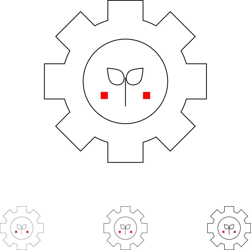 configuração de engrenagem de planta de ambiente conjunto de ícones de linha preta em negrito e fino vetor
