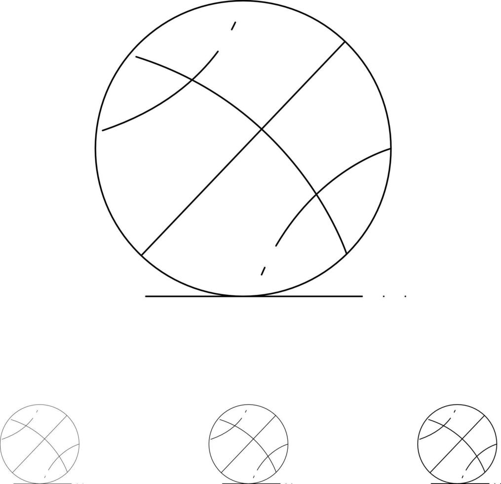 jogo de bola de basquete educação conjunto de ícones de linha preta em negrito e fino vetor