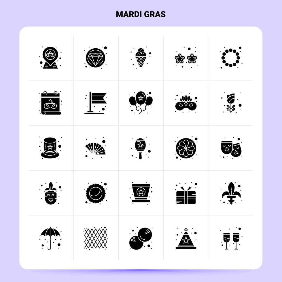 conjunto de ícones sólidos de 25 mardi gras design de estilo glifo vetorial conjunto de ícones pretos web e design de ideias de negócios móveis ilustração vetorial vetor