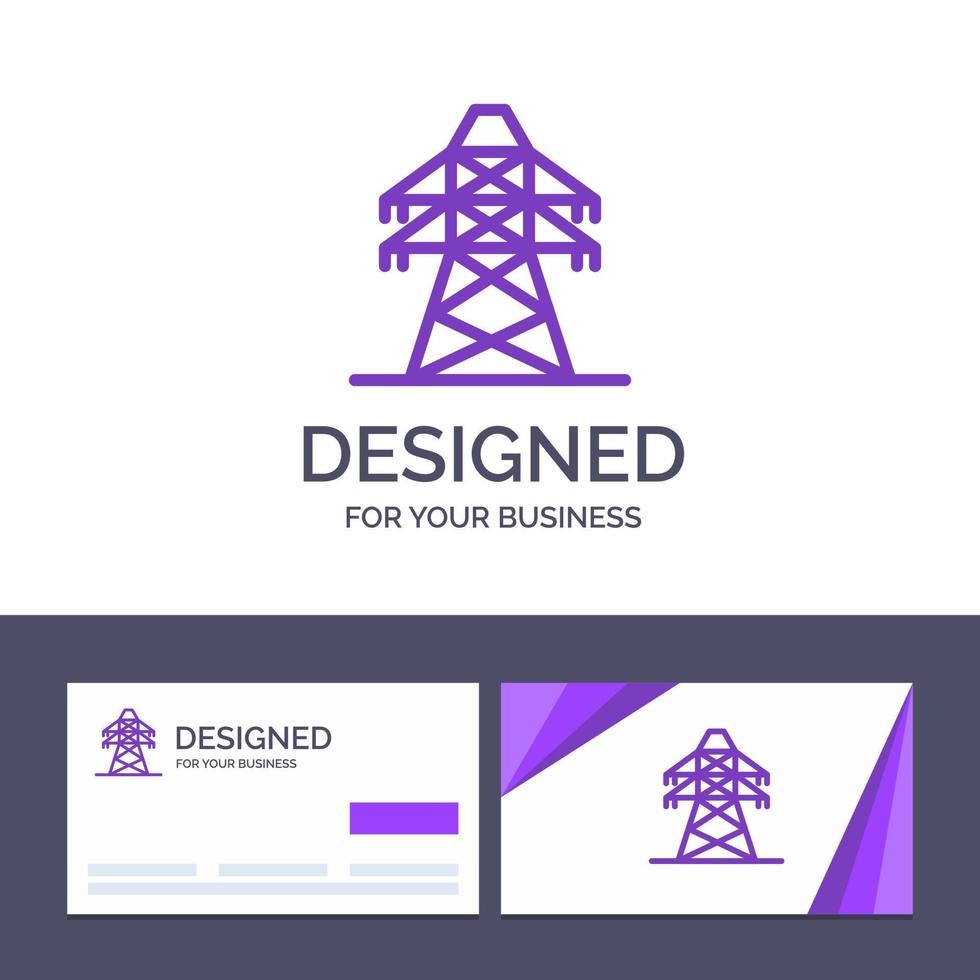 cartão de visita criativo e modelo de logotipo ilustração em vetor torre de transmissão de transmissão de energia elétrica